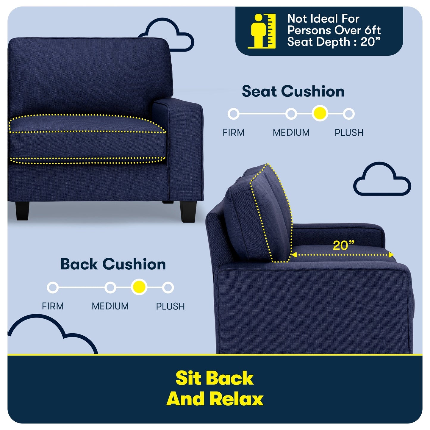 Canapé Serta Palisades 73 avec accoudoirs droits, polyester facile d'entretien, dossier moelleux et coussins d'assise à ressorts ensachés