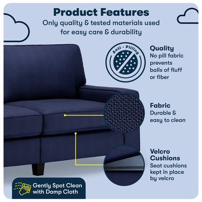 Canapé Serta Palisades 73 avec accoudoirs droits, polyester facile d'entretien, dossier moelleux et coussins d'assise à ressorts ensachés