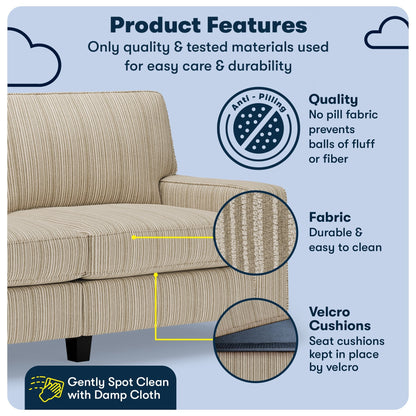 Canapé Serta Palisades 73 avec accoudoirs droits, polyester facile d'entretien, dossier moelleux et coussins d'assise à ressorts ensachés