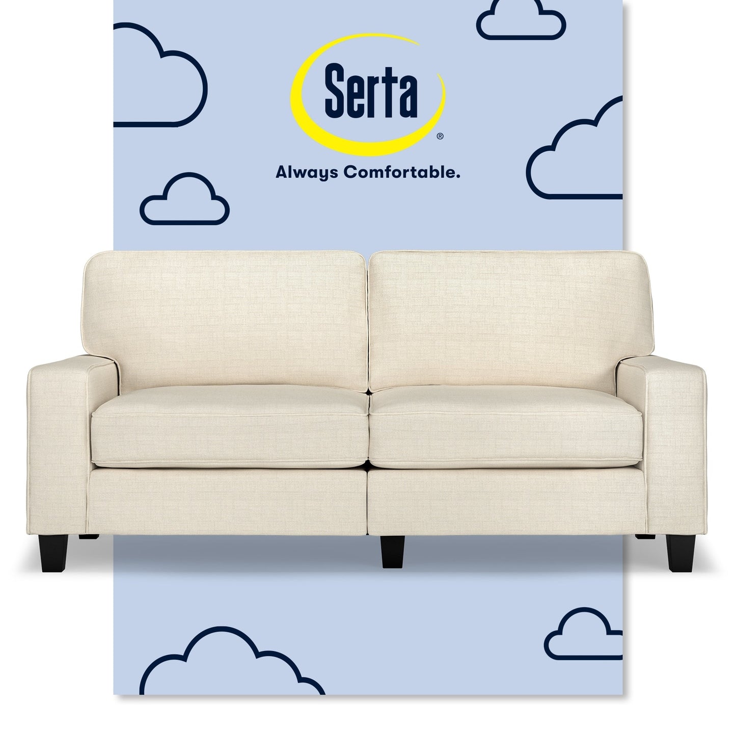 Canapé Serta Palisades 73 avec accoudoirs droits, polyester facile d'entretien, dossier moelleux et coussins d'assise à ressorts ensachés