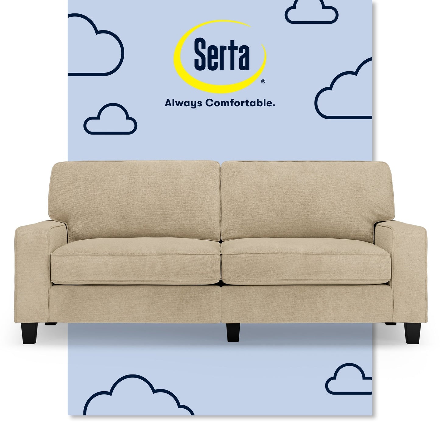Canapé Serta Palisades 73 avec accoudoirs droits, polyester facile d'entretien, dossier moelleux et coussins d'assise à ressorts ensachés