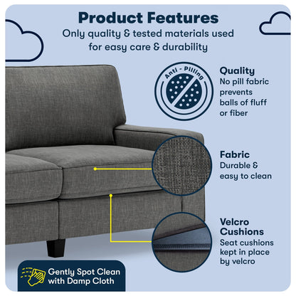 Canapé Serta Palisades 73 avec accoudoirs droits, polyester facile d'entretien, dossier moelleux et coussins d'assise à ressorts ensachés