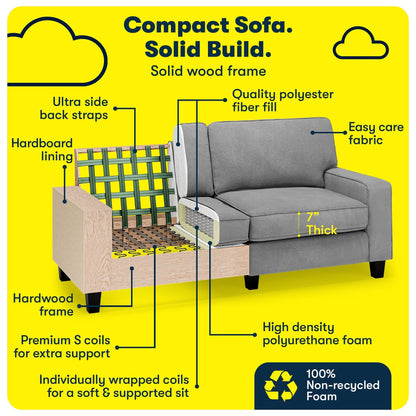 Canapé Serta Palisades 73 avec accoudoirs droits, polyester facile d'entretien, dossier moelleux et coussins d'assise à ressorts ensachés
