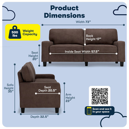 Canapé Serta Palisades 73 avec accoudoirs droits, polyester facile d'entretien, dossier moelleux et coussins d'assise à ressorts ensachés