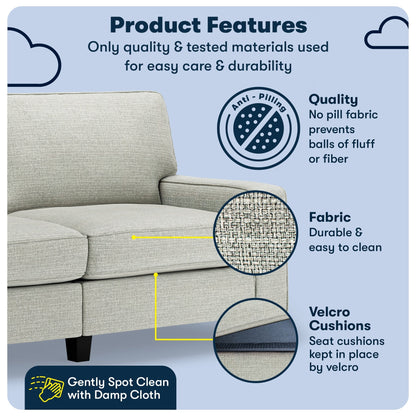 Canapé Serta Palisades 73 avec accoudoirs droits, polyester facile d'entretien, dossier moelleux et coussins d'assise à ressorts ensachés