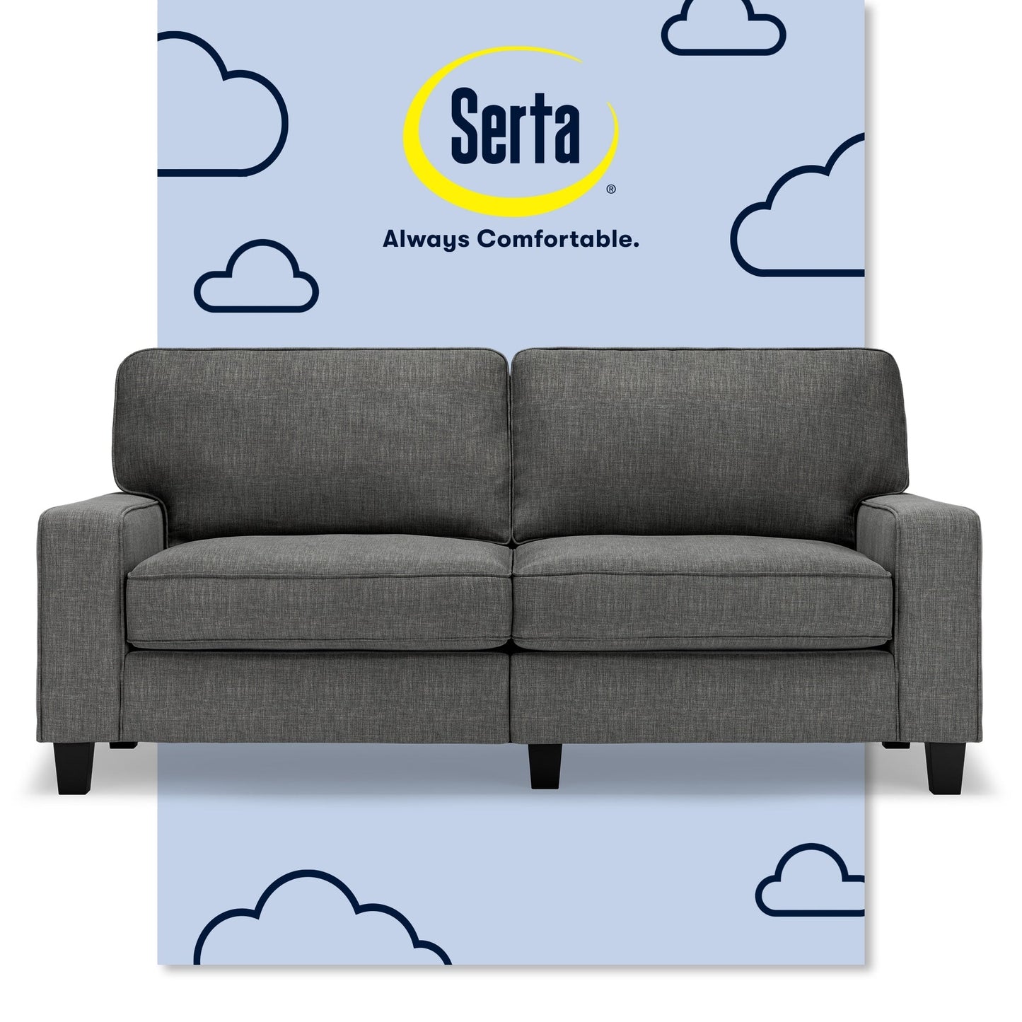 Canapé Serta Palisades 73 avec accoudoirs droits, polyester facile d'entretien, dossier moelleux et coussins d'assise à ressorts ensachés