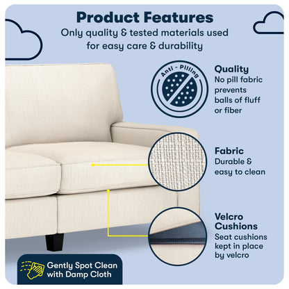 Canapé Serta Palisades 73 avec accoudoirs droits, polyester facile d'entretien, dossier moelleux et coussins d'assise à ressorts ensachés