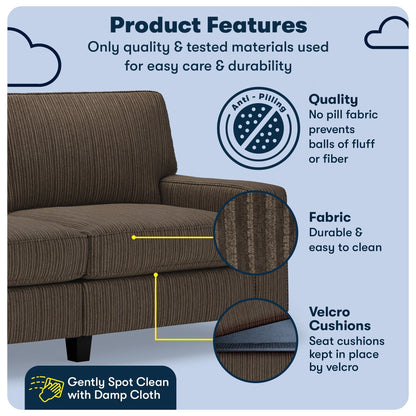 Canapé Serta Palisades 73 avec accoudoirs droits, polyester facile d'entretien, dossier moelleux et coussins d'assise à ressorts ensachés