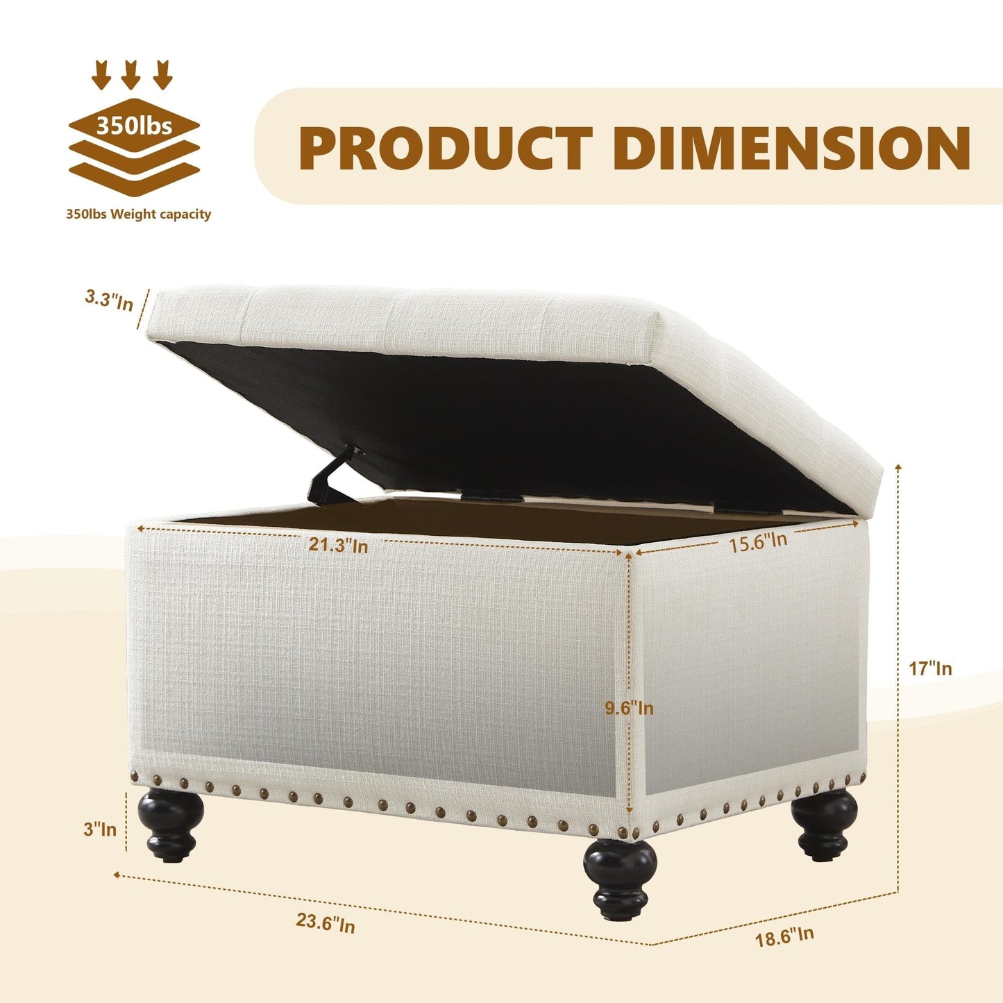 Banc ottoman de rangement capitonné, repose-pieds rectangulaire