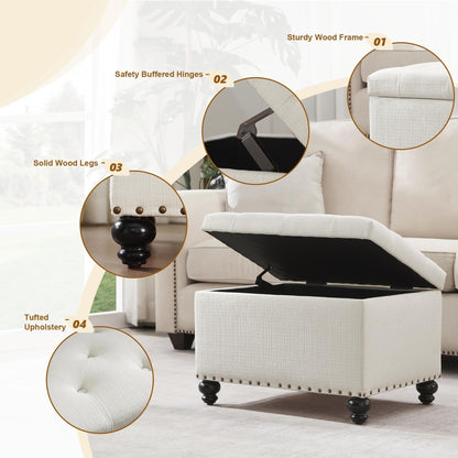 Banc ottoman de rangement capitonné, repose-pieds rectangulaire