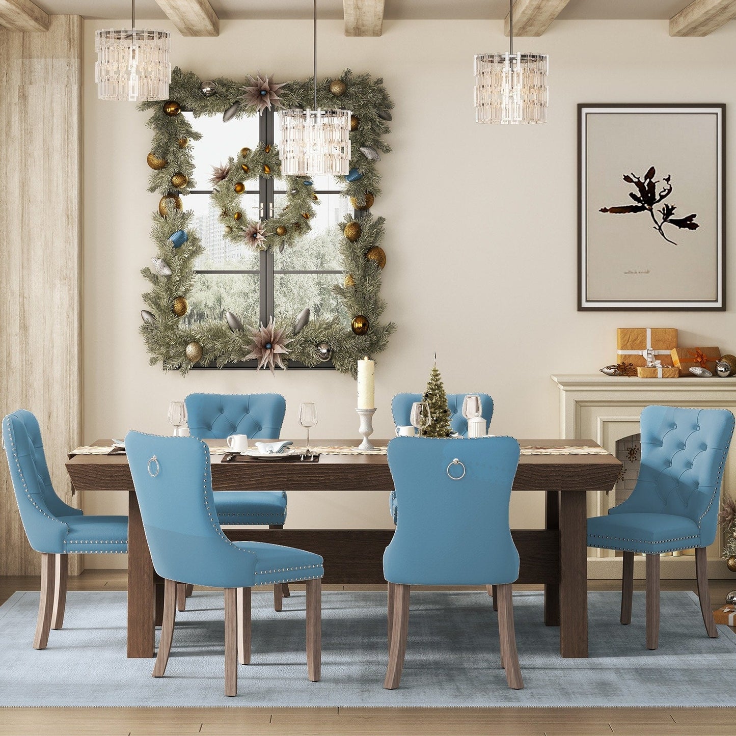 Ensemble de 6 chaises de salle à manger capitonnées en velours avec pieds en bois massif