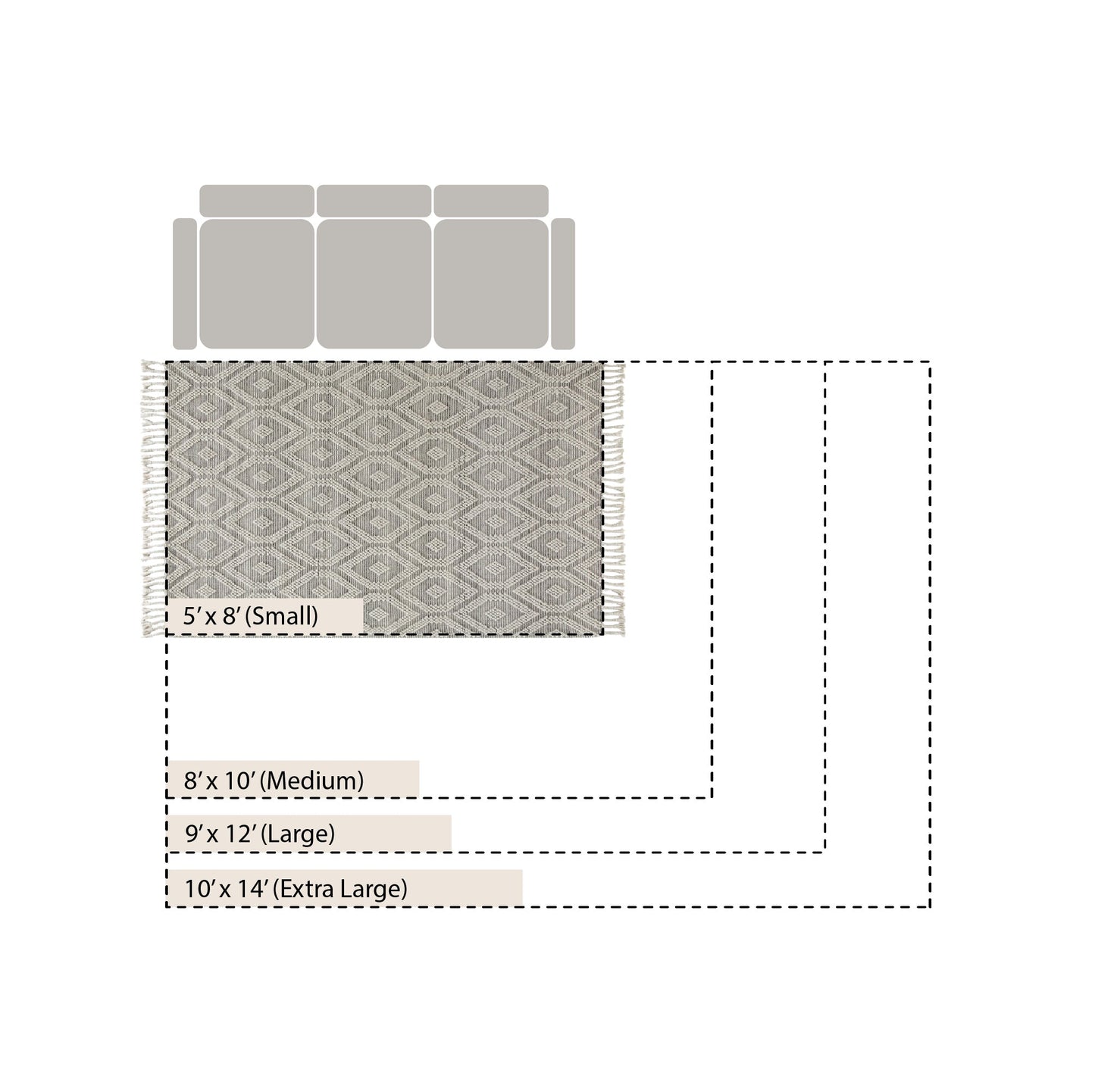 Tapis en laine tissé à la main Avanti gris clair et crème à pompons en losanges