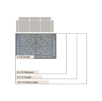 Tapis traditionnel en laine touffeté à la main Eden Blue Leaf