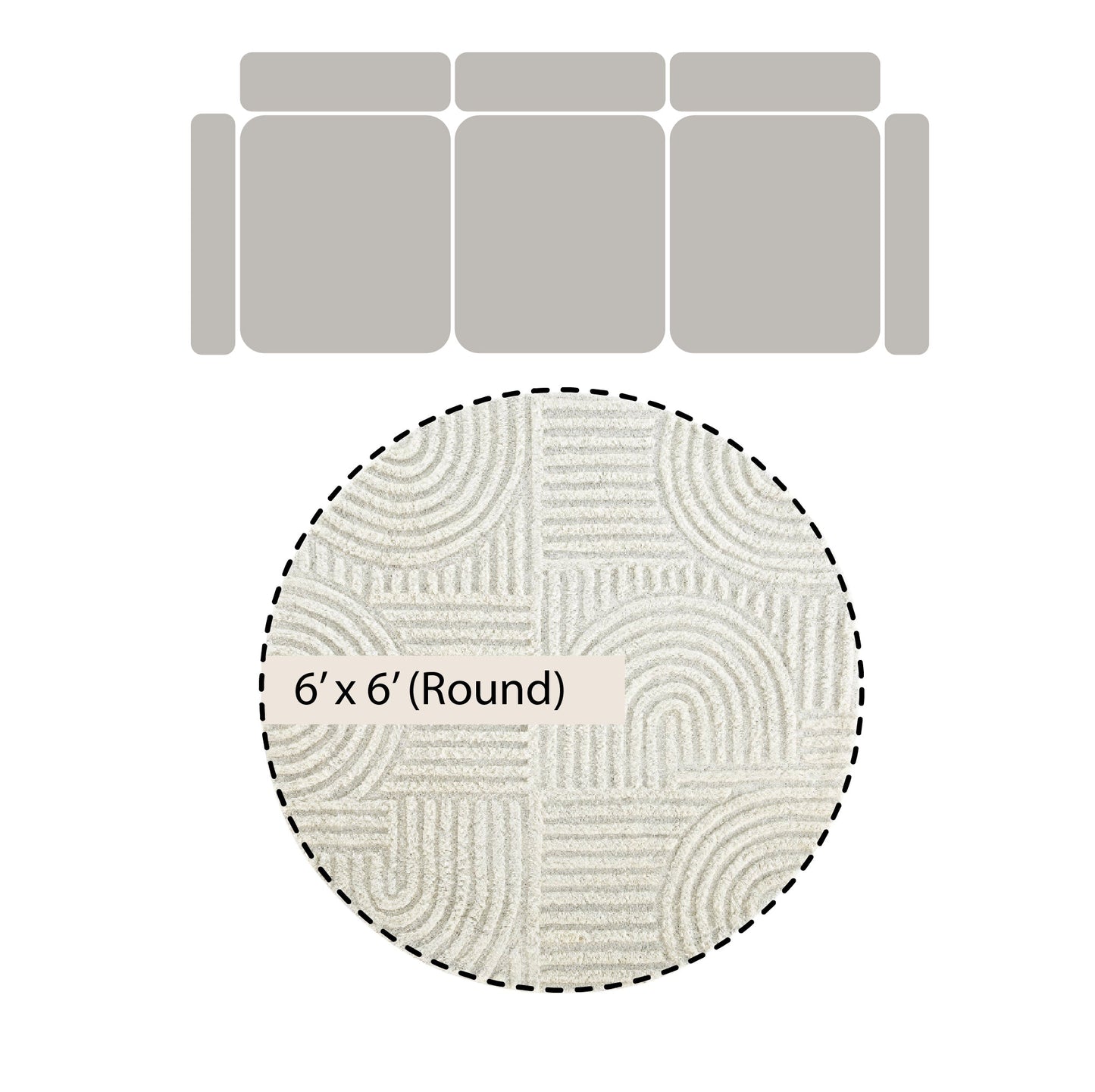 Tapis rond en laine de Nouvelle-Zélande touffeté à la main Geo Curve couleur crème