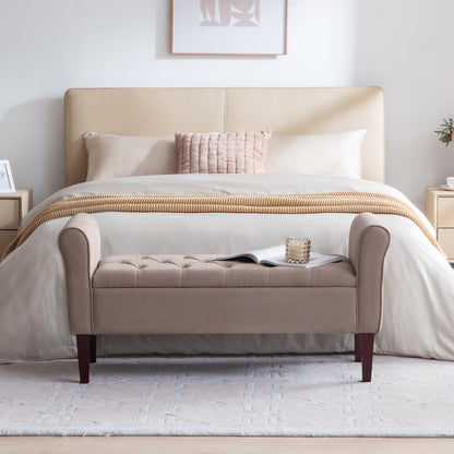 Banc de rangement rembourré avec accoudoirs et dossier capitonné rabattable, 128 cm (50,4 pouces).