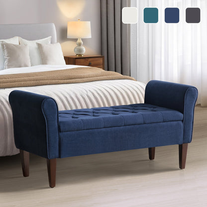 Banc de rangement rembourré avec accoudoirs et dossier capitonné rabattable, 128 cm (50,4 pouces).