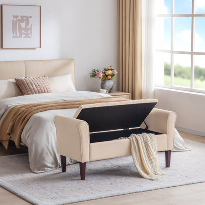 Banc de rangement rembourré avec accoudoirs et dossier capitonné rabattable, 128 cm (50,4 pouces).