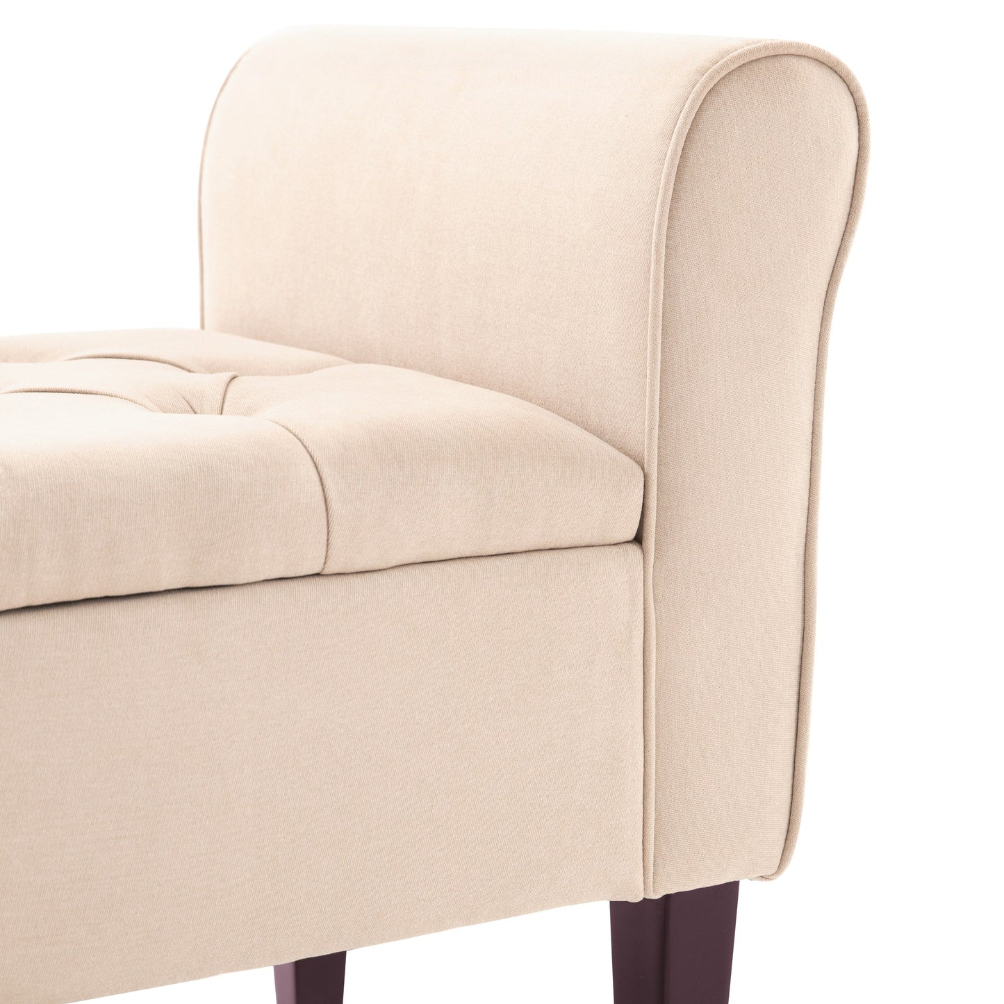 Banc de rangement rembourré avec accoudoirs et dossier capitonné rabattable, 128 cm (50,4 pouces).