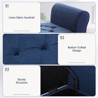 Banc de rangement rembourré avec accoudoirs et dossier capitonné rabattable, 128 cm (50,4 pouces).