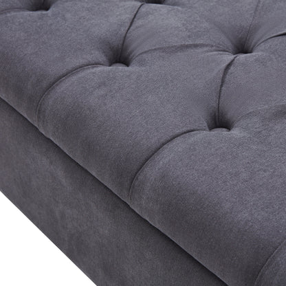 Banc de rangement rembourré avec accoudoirs et dossier capitonné rabattable, 128 cm (50,4 pouces).