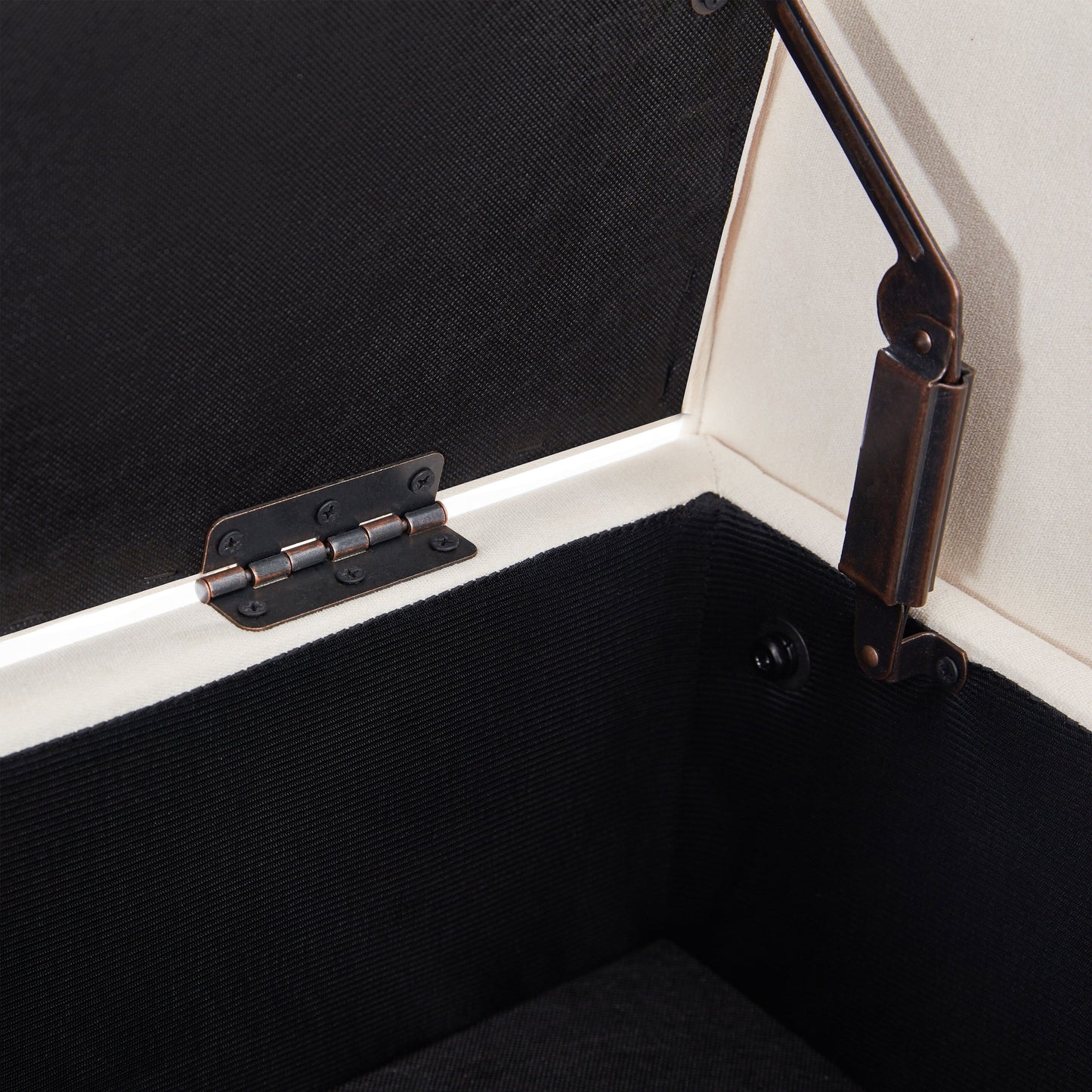 Banc de rangement rembourré avec accoudoirs et dossier capitonné rabattable, 128 cm (50,4 pouces).