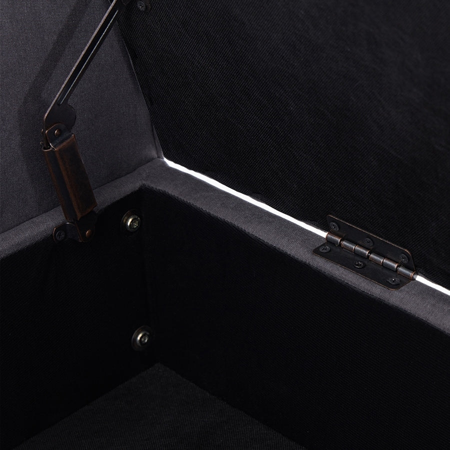 Banc de rangement rembourré avec accoudoirs et dossier capitonné rabattable, 128 cm (50,4 pouces).