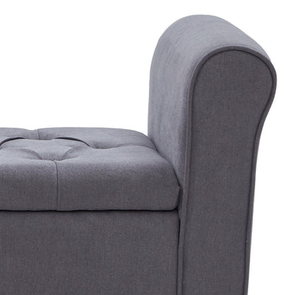 Banc de rangement rembourré avec accoudoirs et dossier capitonné rabattable, 128 cm (50,4 pouces).