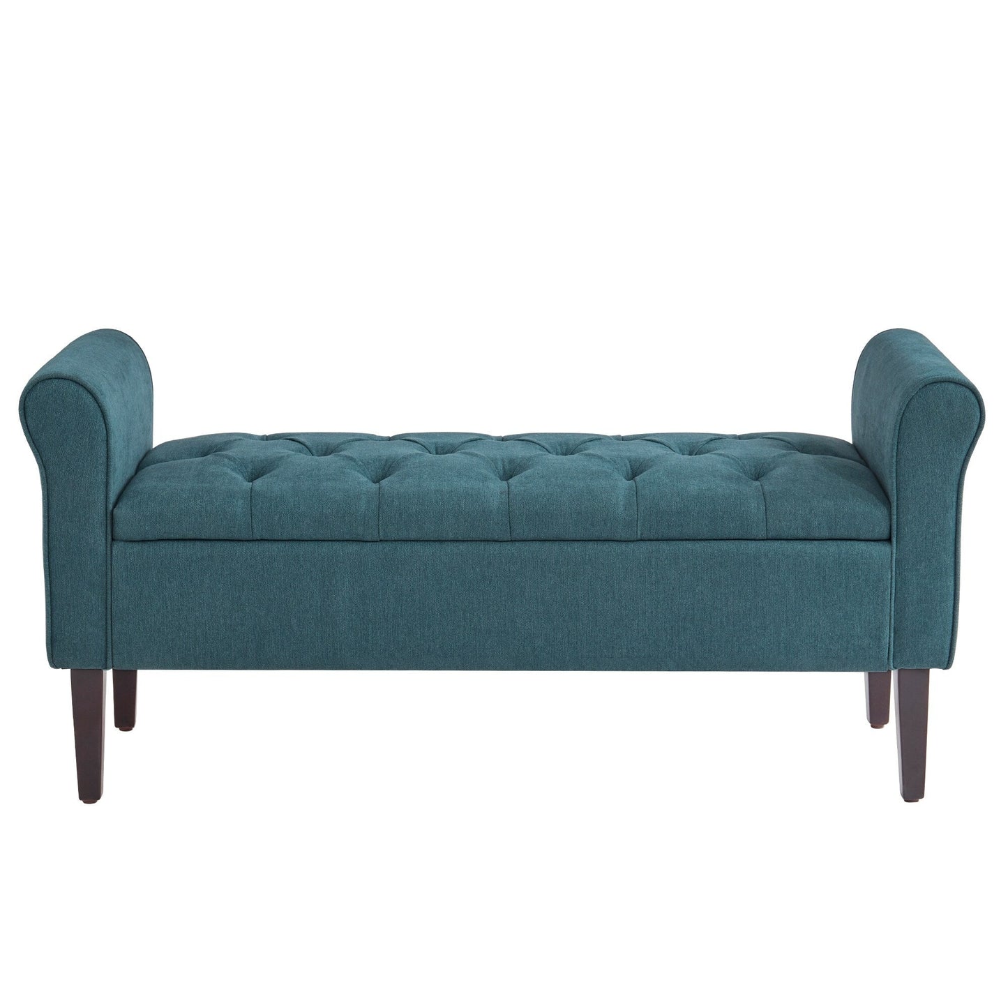 Banc de rangement rembourré avec accoudoirs et dossier capitonné rabattable, 128 cm (50,4 pouces).