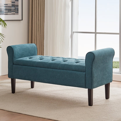 Banc de rangement rembourré avec accoudoirs et dossier capitonné rabattable, 128 cm (50,4 pouces).