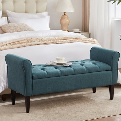 Banc de rangement rembourré avec accoudoirs et dossier capitonné rabattable, 128 cm (50,4 pouces).