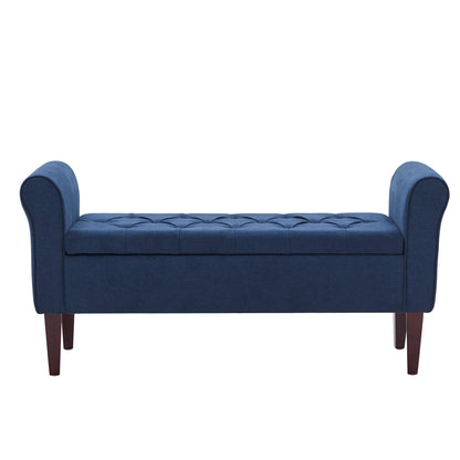 Banc de rangement rembourré avec accoudoirs et dossier capitonné rabattable, 128 cm (50,4 pouces).