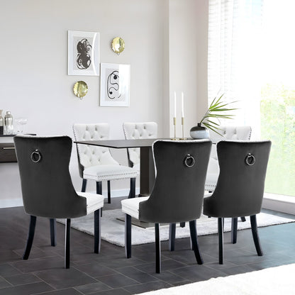 Ensemble de 6 chaises de salle à manger capitonnées en velours avec pieds en bois massif