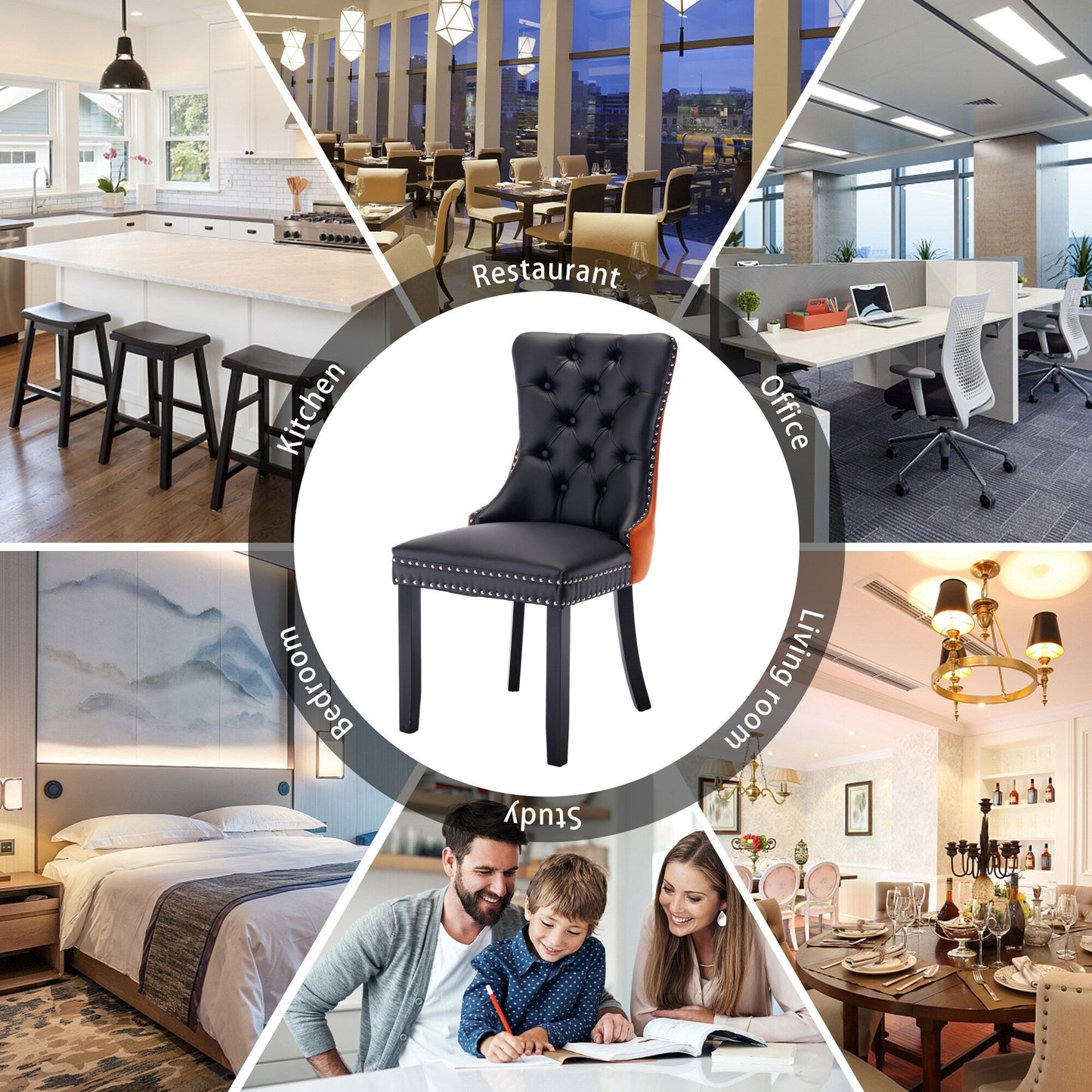 Ensemble de 6 chaises de salle à manger capitonnées en velours avec pieds en bois massif