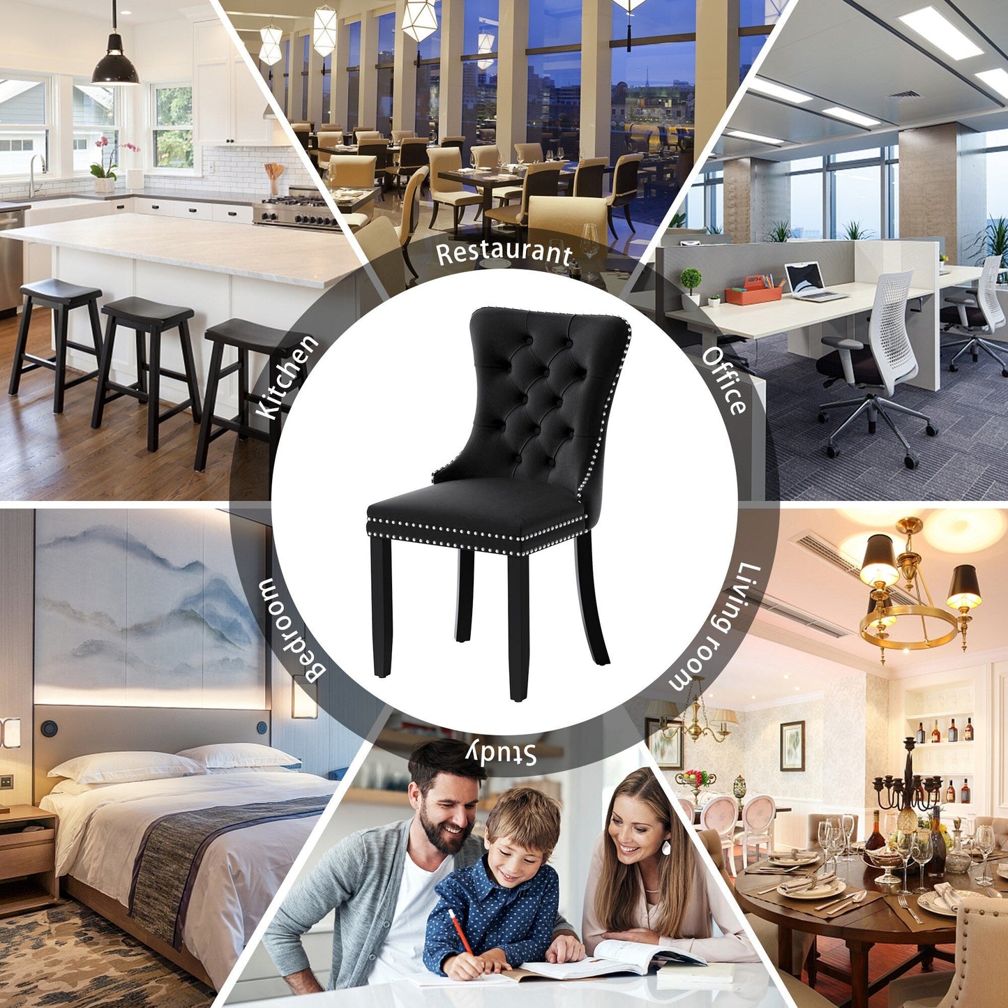 Ensemble de 6 chaises de salle à manger capitonnées en velours avec pieds en bois massif