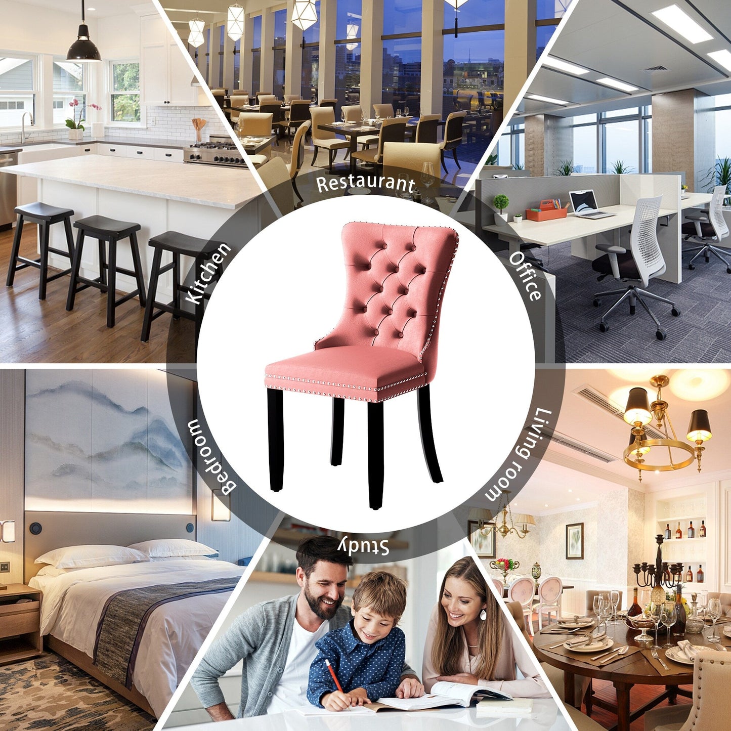 Ensemble de 6 chaises de salle à manger capitonnées en velours avec pieds en bois massif