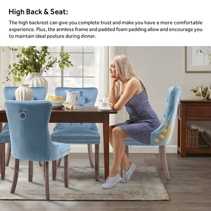 Ensemble de 6 chaises de salle à manger capitonnées en velours avec pieds en bois massif