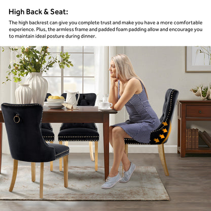 Ensemble de 6 chaises de salle à manger capitonnées en velours avec pieds en bois massif