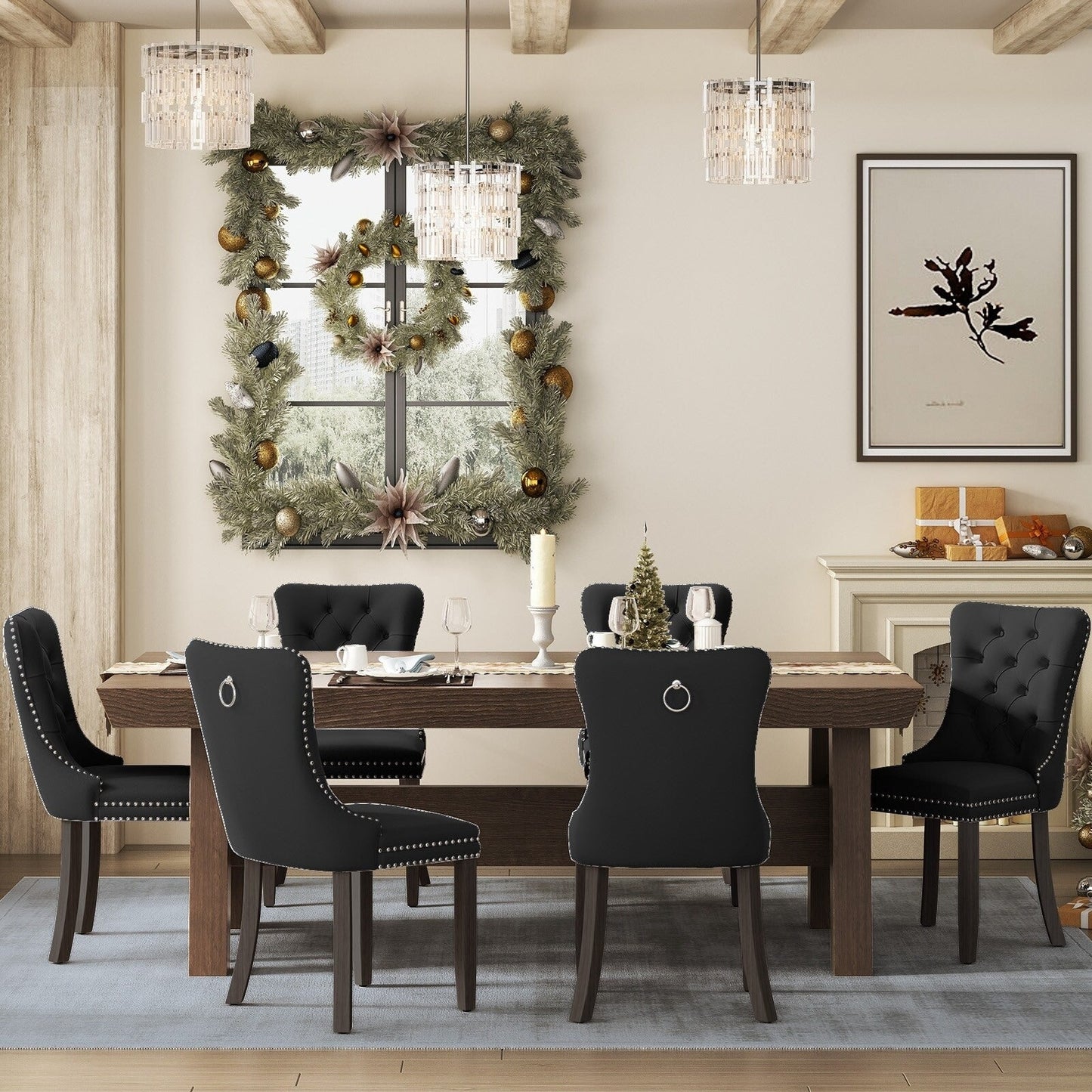 Ensemble de 6 chaises de salle à manger capitonnées en velours avec pieds en bois massif