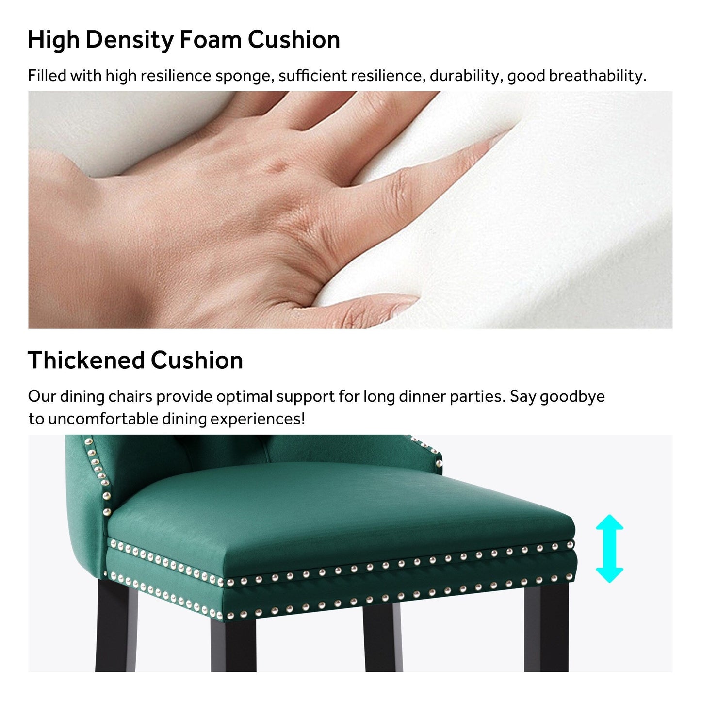 Ensemble de 6 chaises de salle à manger capitonnées en velours avec pieds en bois massif