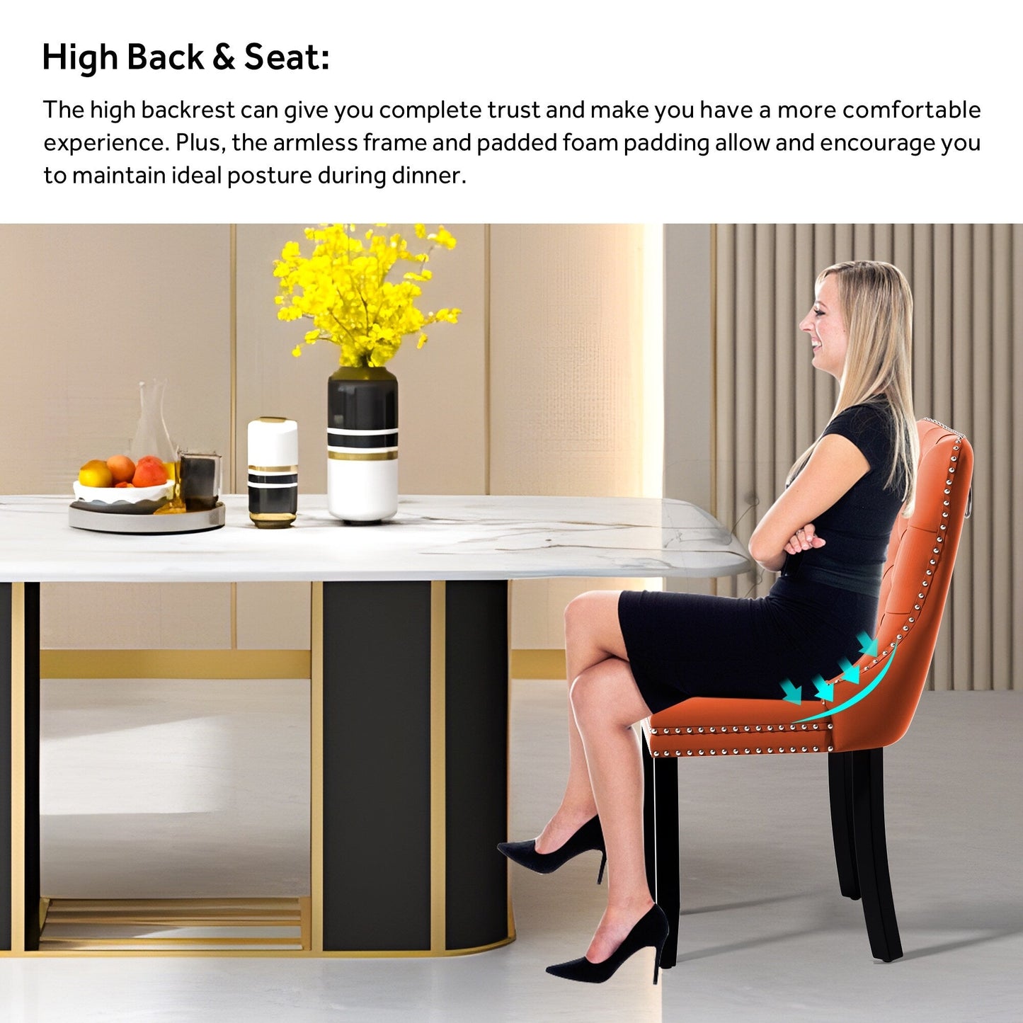 Ensemble de 6 chaises de salle à manger capitonnées en velours avec pieds en bois massif