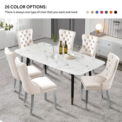 Ensemble de 6 chaises de salle à manger capitonnées en velours avec pieds en bois massif