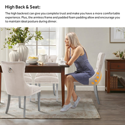 Ensemble de 6 chaises de salle à manger capitonnées en velours avec pieds en bois massif