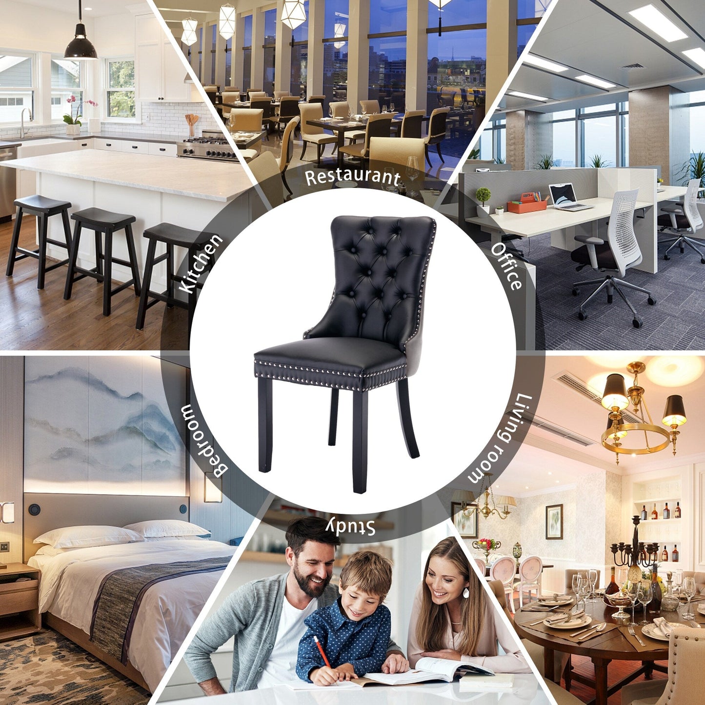 Ensemble de 6 chaises de salle à manger capitonnées en velours avec pieds en bois massif