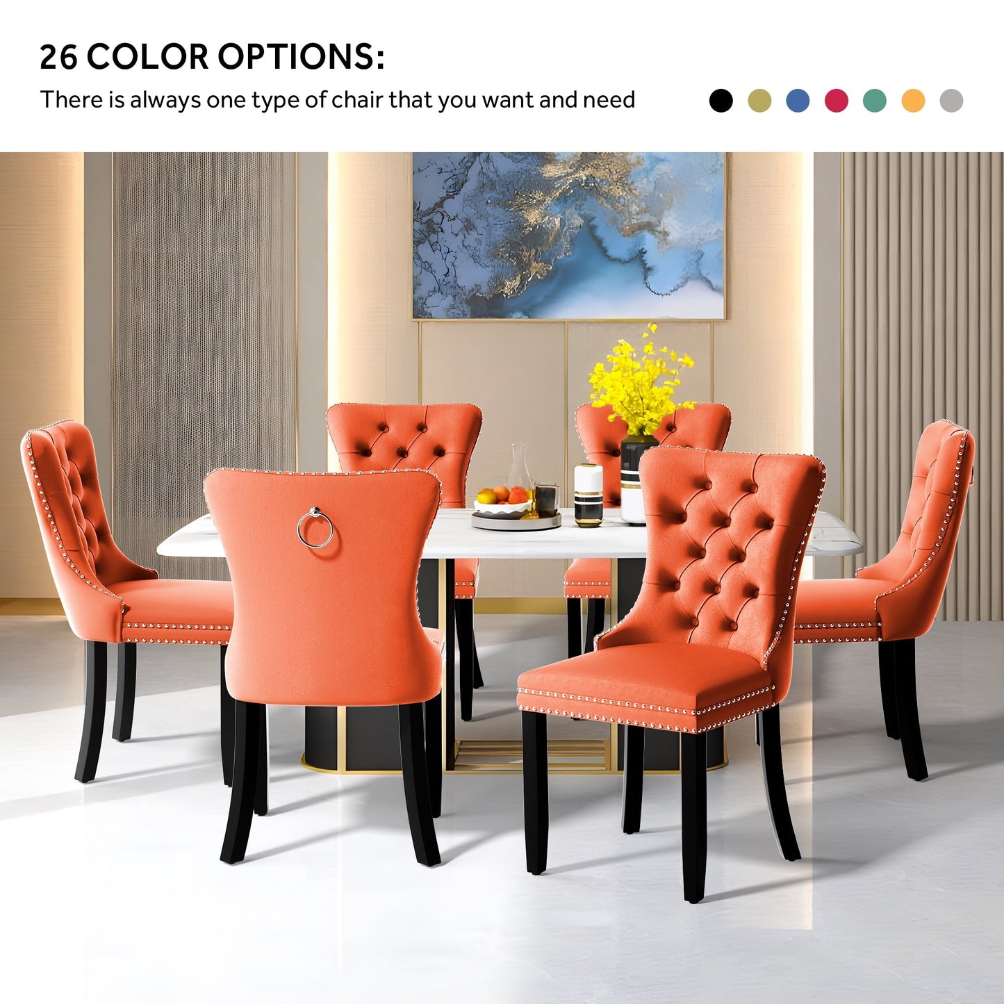 Ensemble de 6 chaises de salle à manger capitonnées en velours avec pieds en bois massif