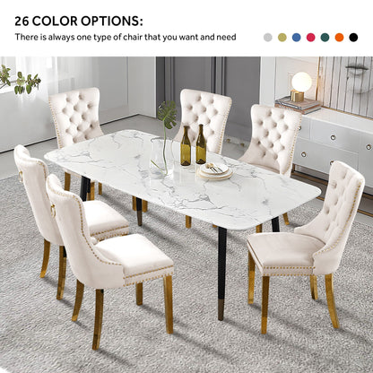 Ensemble de 6 chaises de salle à manger capitonnées en velours avec pieds en bois massif