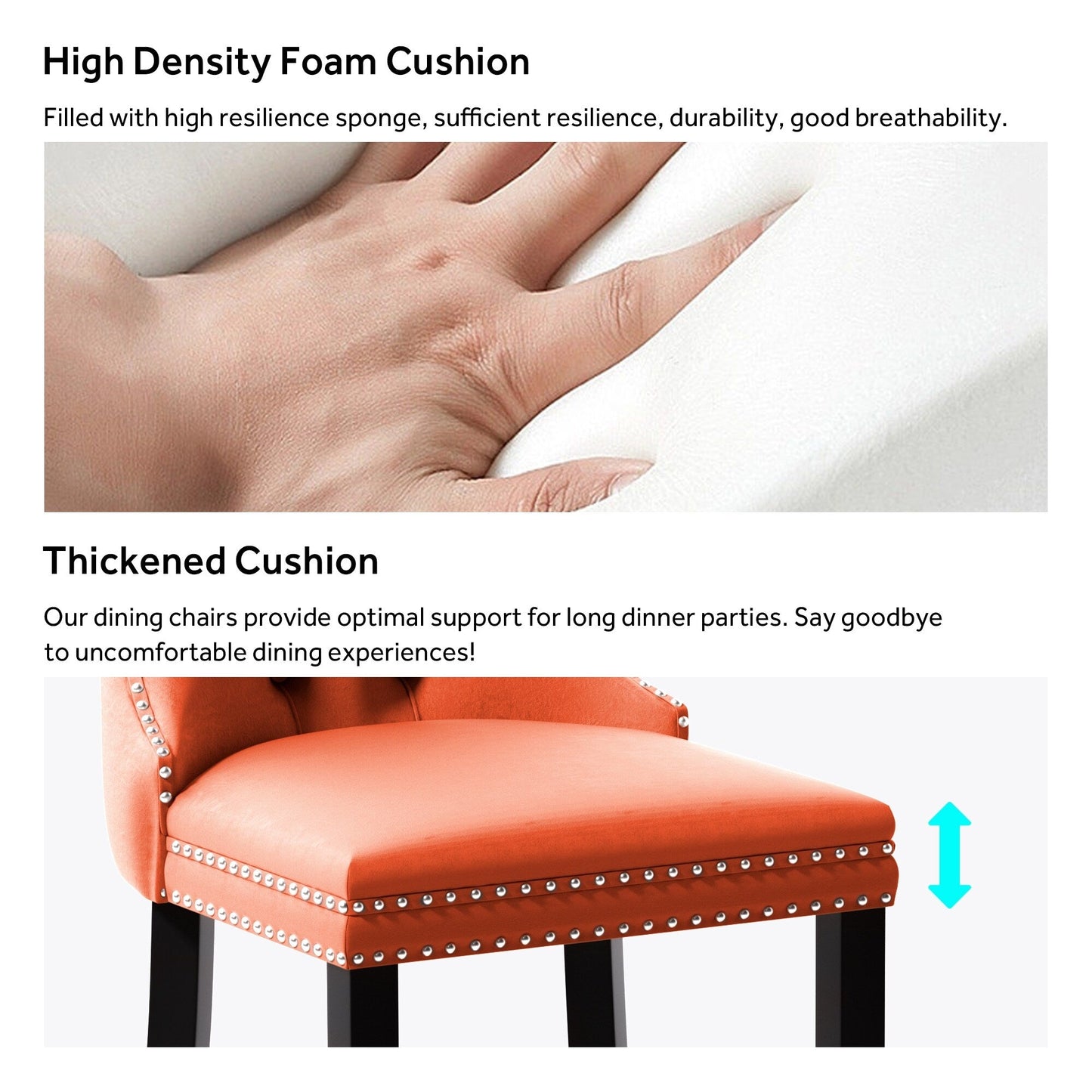 Ensemble de 6 chaises de salle à manger capitonnées en velours avec pieds en bois massif