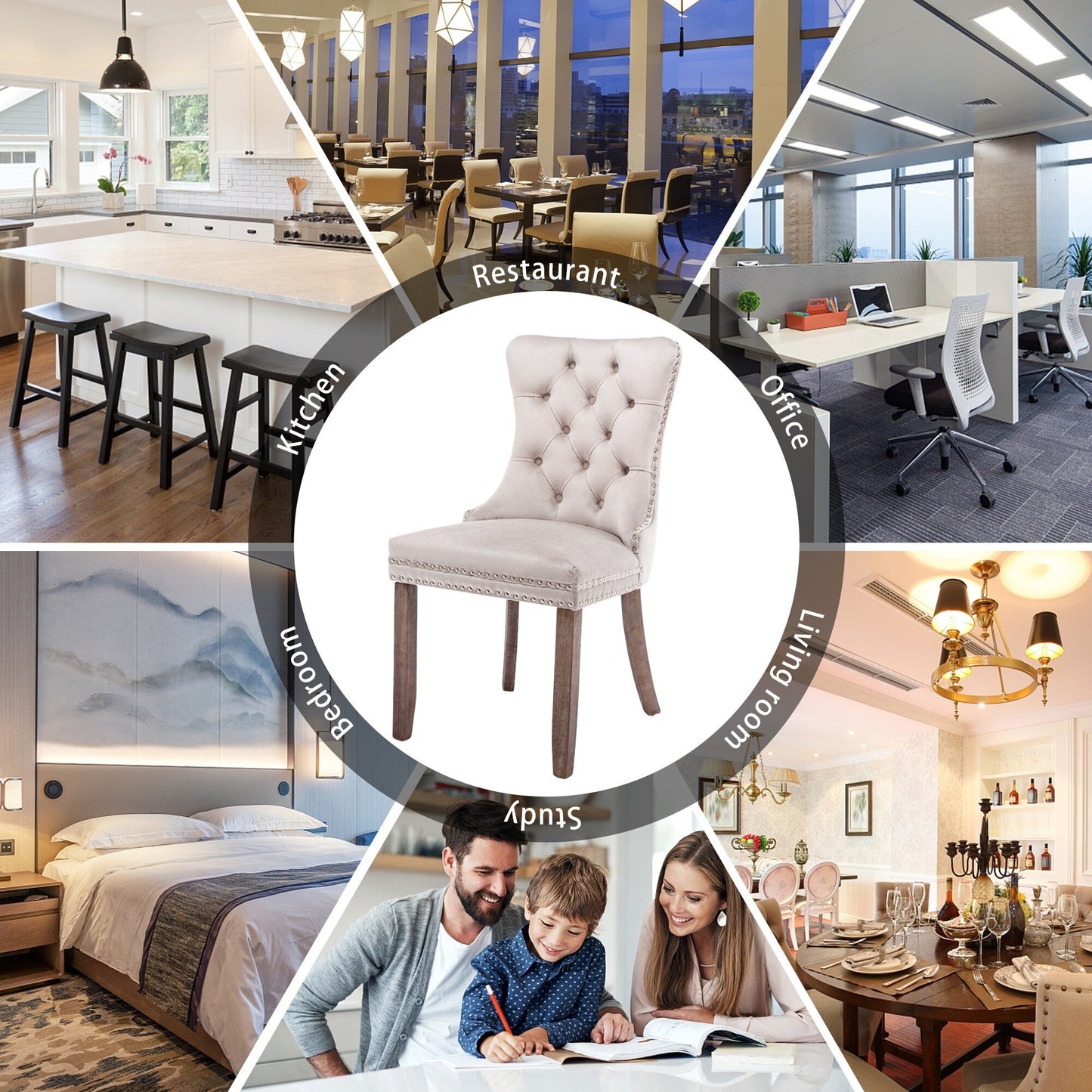 Ensemble de 6 chaises de salle à manger capitonnées en velours avec pieds en bois massif