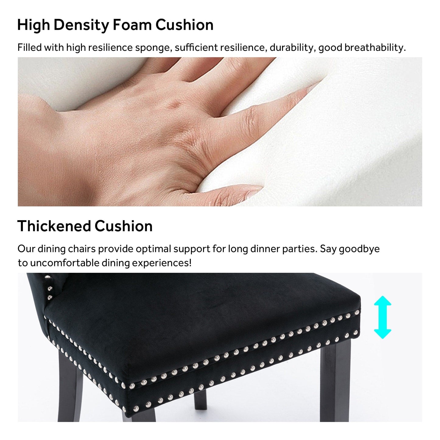 Ensemble de 6 chaises de salle à manger capitonnées en velours avec pieds en bois massif