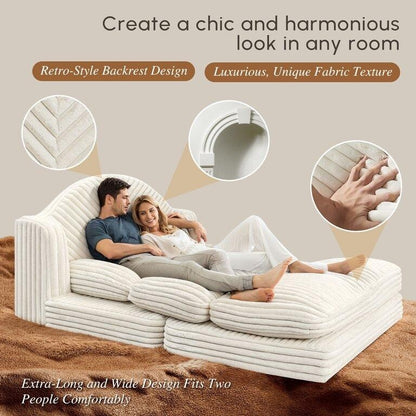 Chaise longue d'intérieur WOWMAX, fauteuil-lit surdimensionné de 198 cm, canapé confortable rembourré pour salon, beige