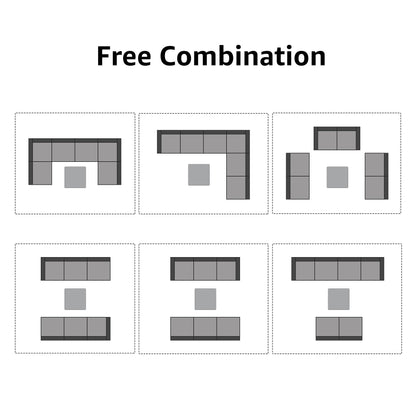 Ensemble de canapés d'angle d'extérieur 7 pièces en osier et acier avec coussins